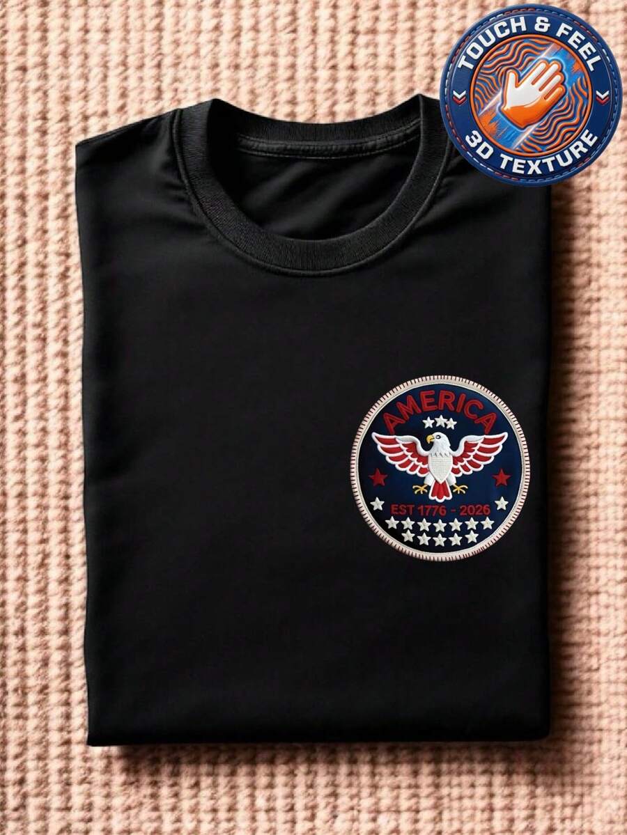 4th Of July Patchwork 3D UV Printer Patch T-Shirt