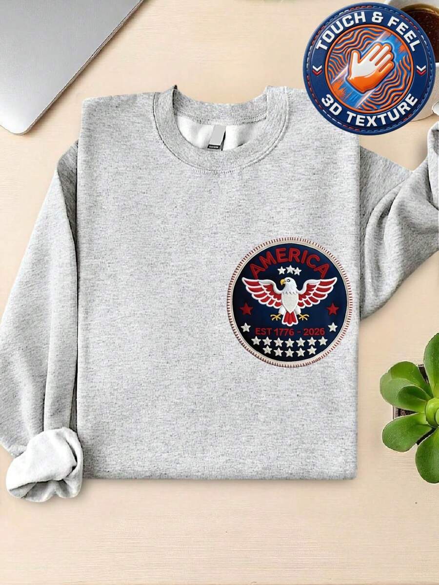 4th Of July Patchwork 3D UV Printer Patch Sweatshirt