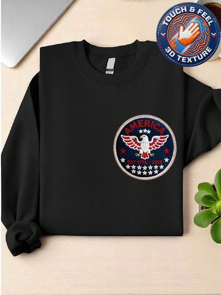 4th Of July Patchwork 3D UV Printer Patch Sweatshirt