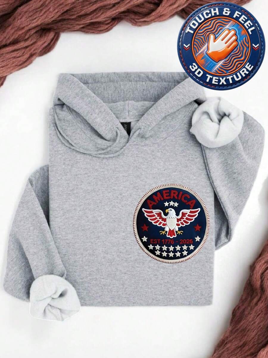 4th Of July Patchwork 3D UV Printer Patch Hoodie