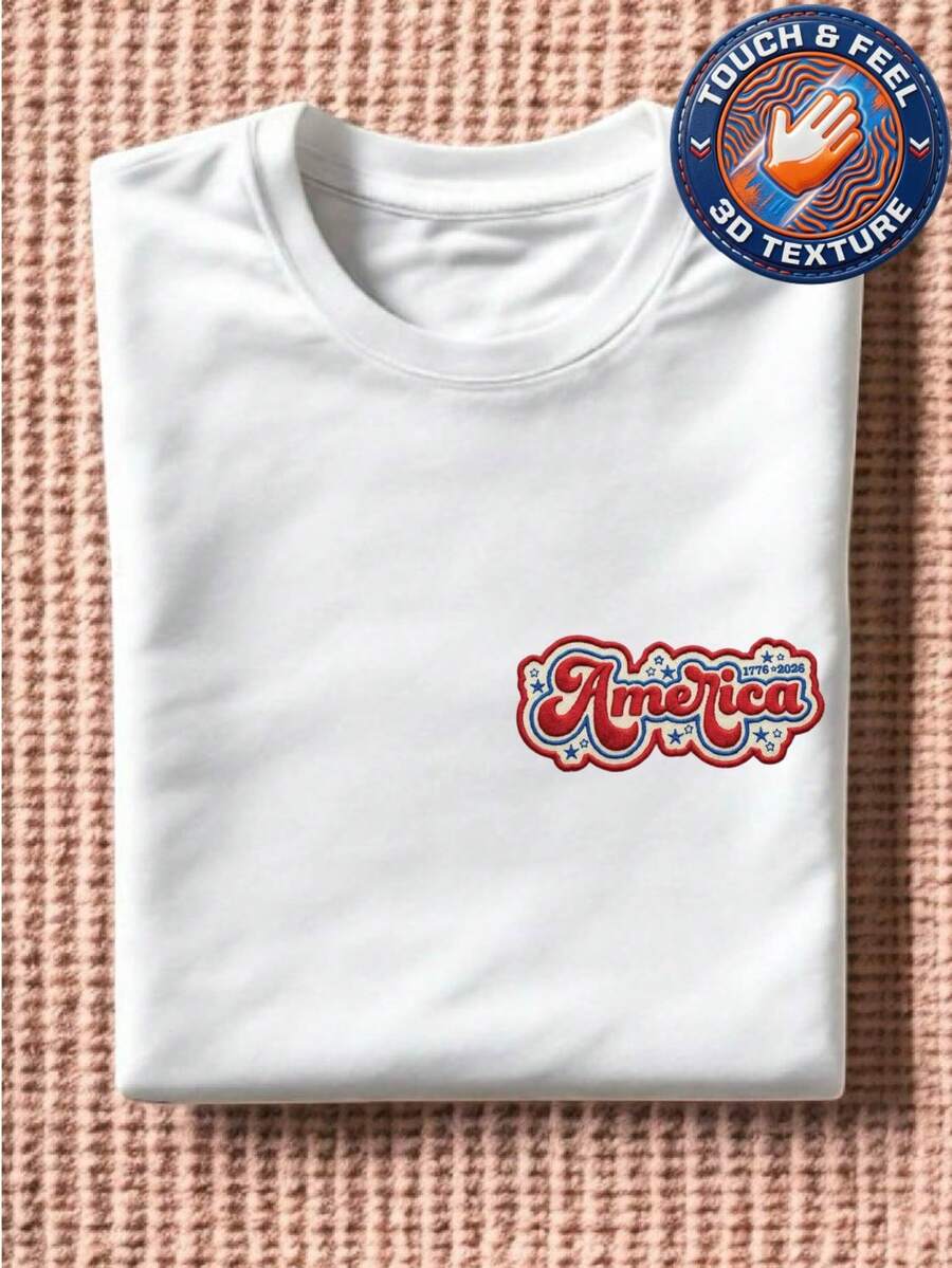 America Embroidered Pocket Size Patch T-Shirt