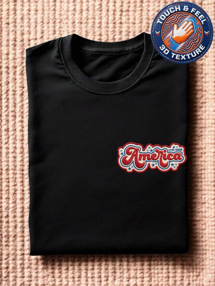 America Embroidered Pocket Size Patch T-Shirt