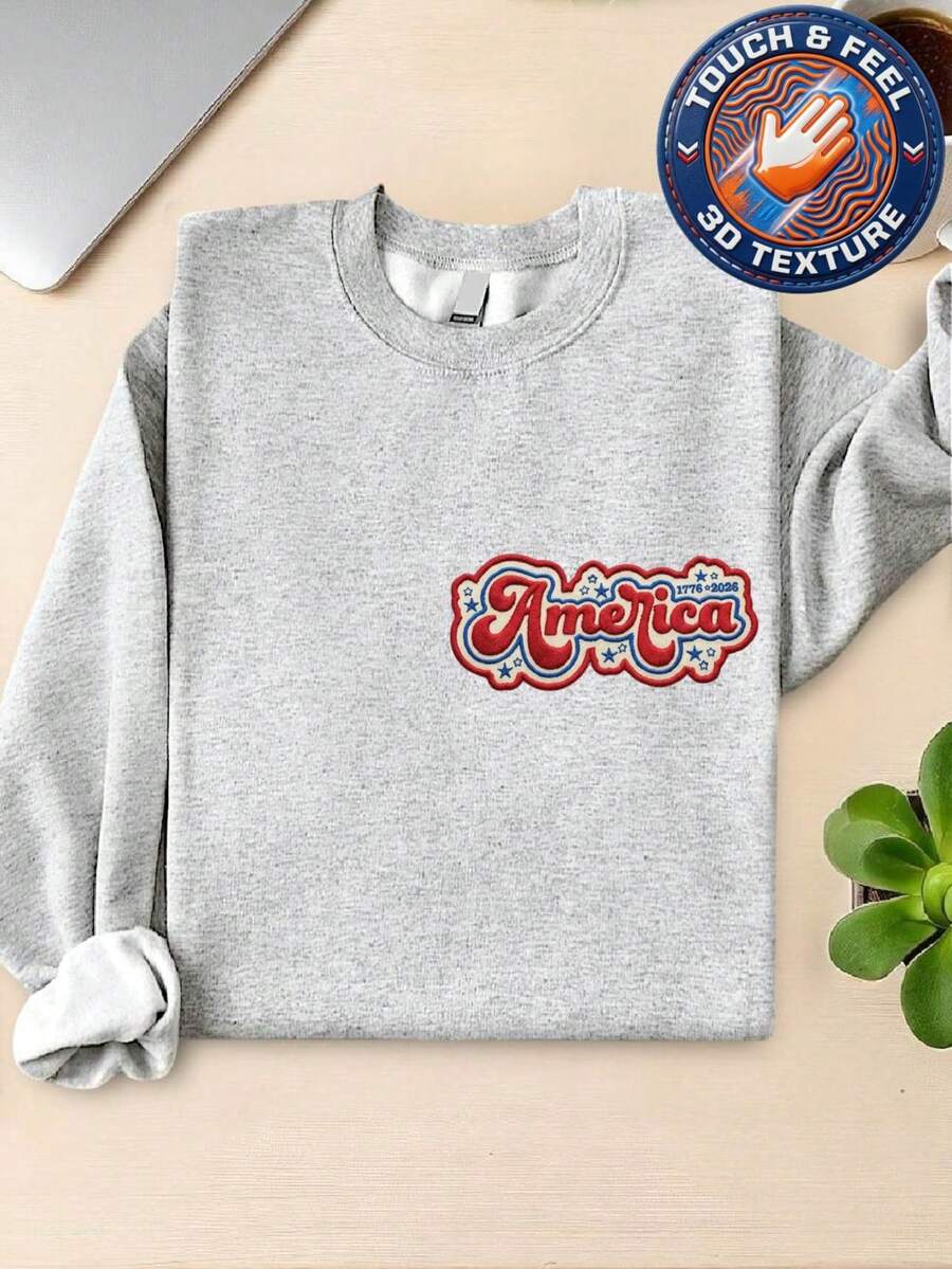 America Embroidered Pocket Size Patch Sweatshirt