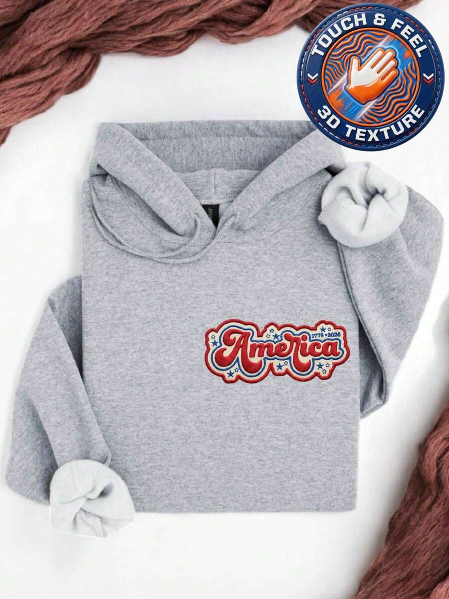 America Embroidered Pocket Size Patch Hoodie