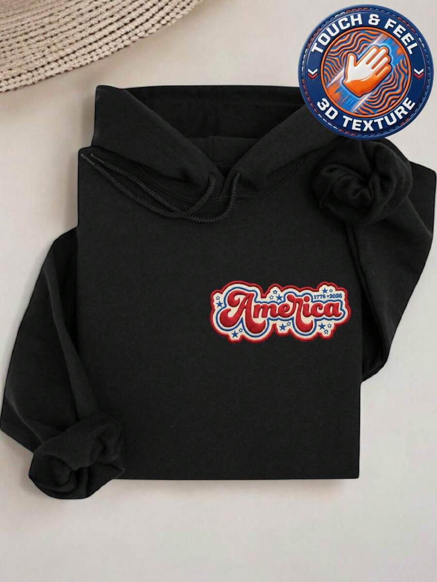 America Embroidered Pocket Size Patch Hoodie