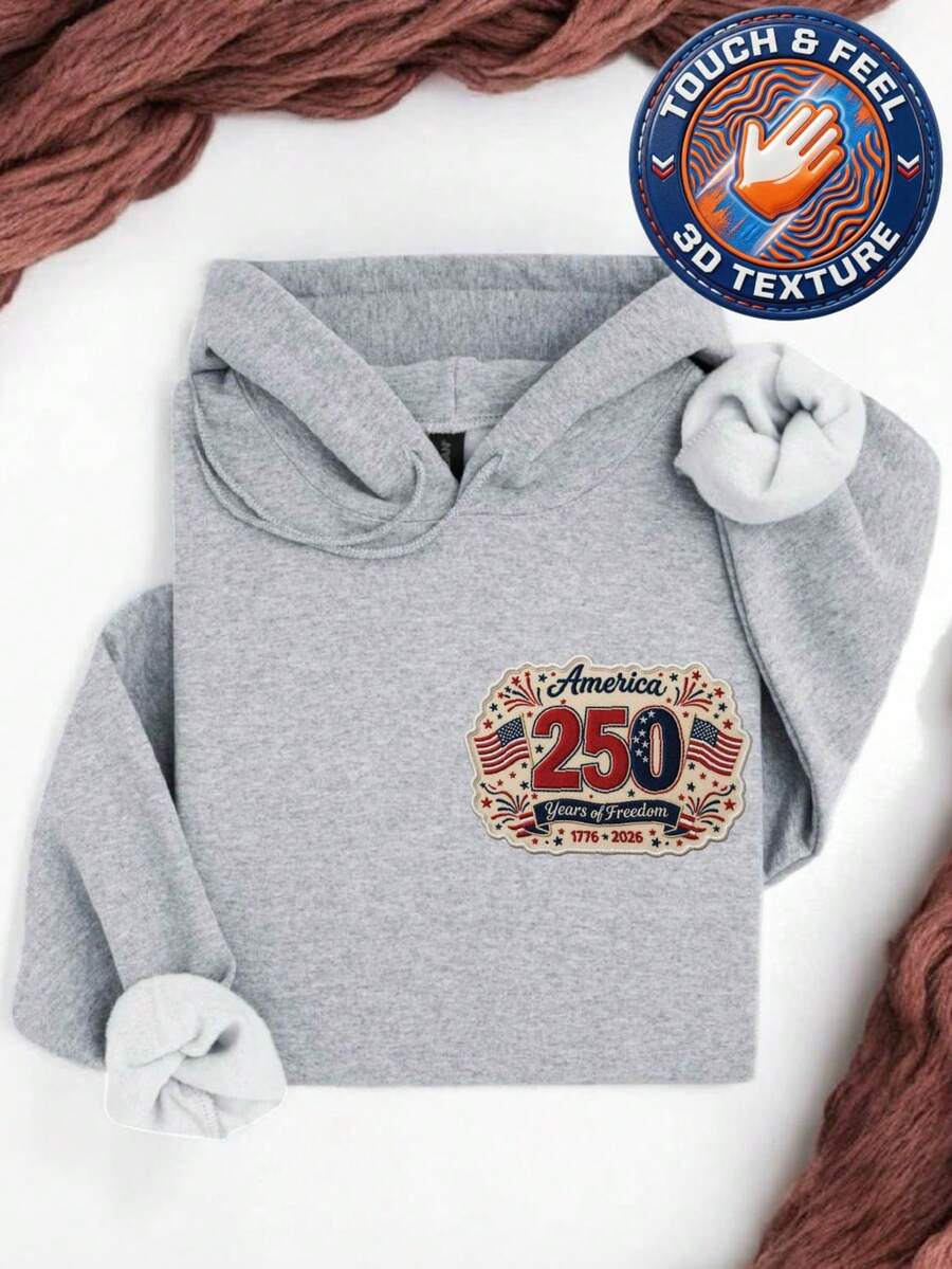 America 250 Years 3D Embroidered Patch Hoodie