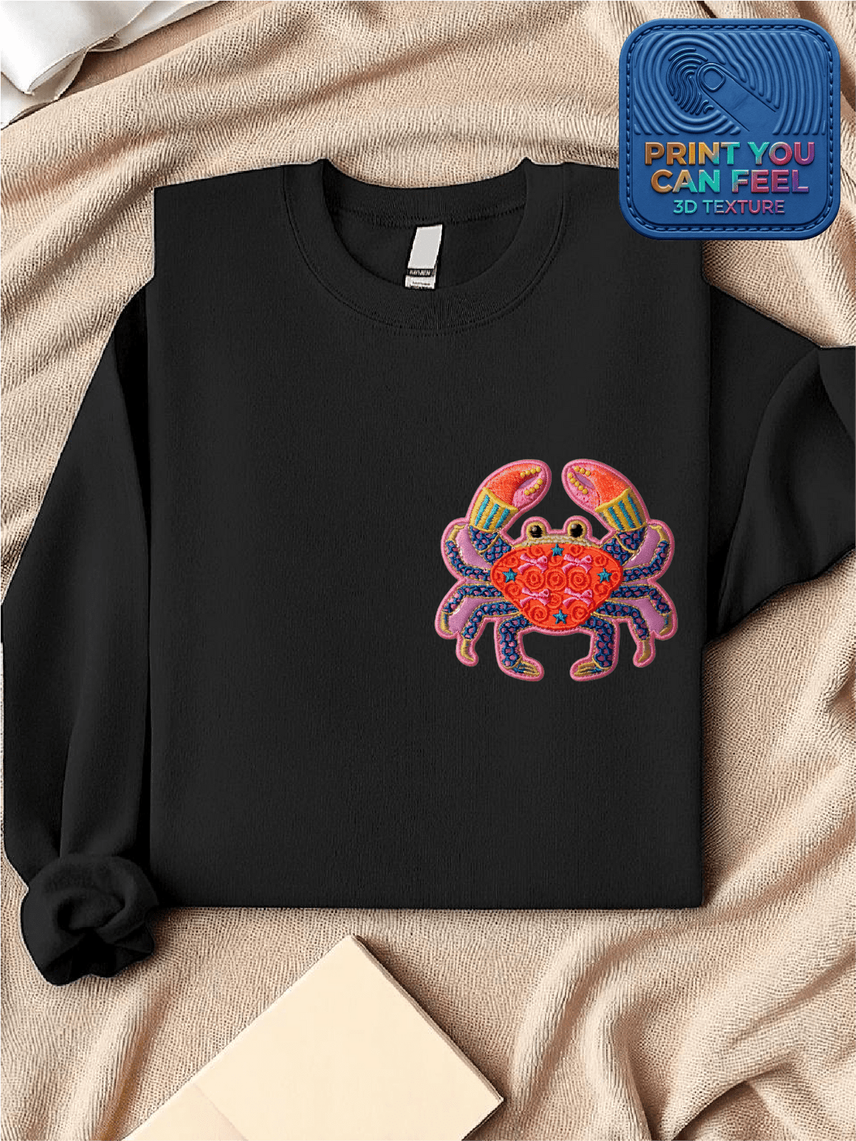 Colorful Crab 3D Patch Printed Sweatshirt