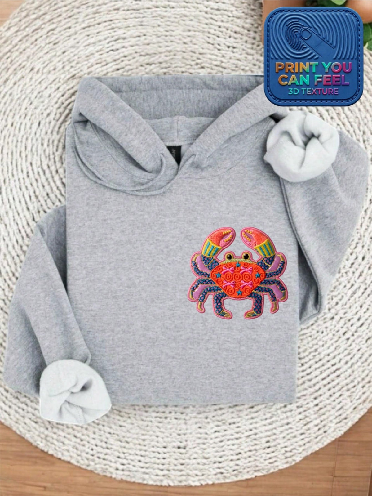 Colorful Crab 3D Patch Printed Hoodie