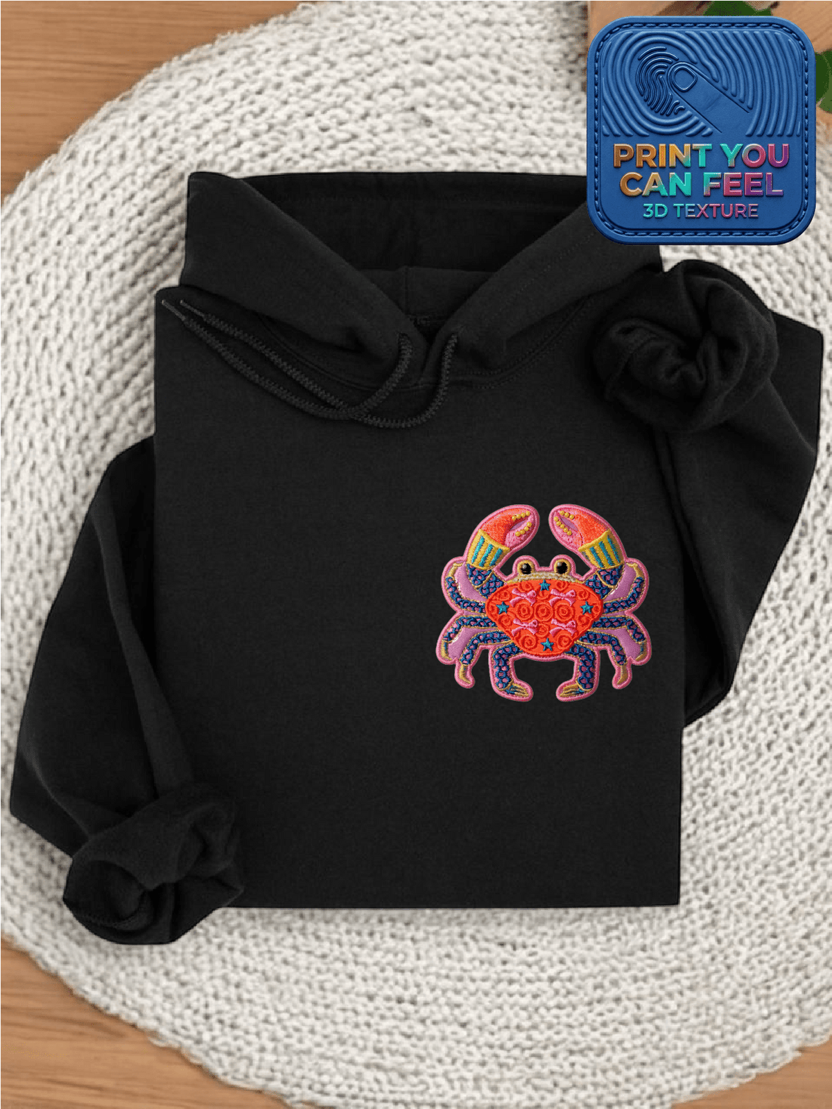 Colorful Crab 3D Patch Printed Hoodie