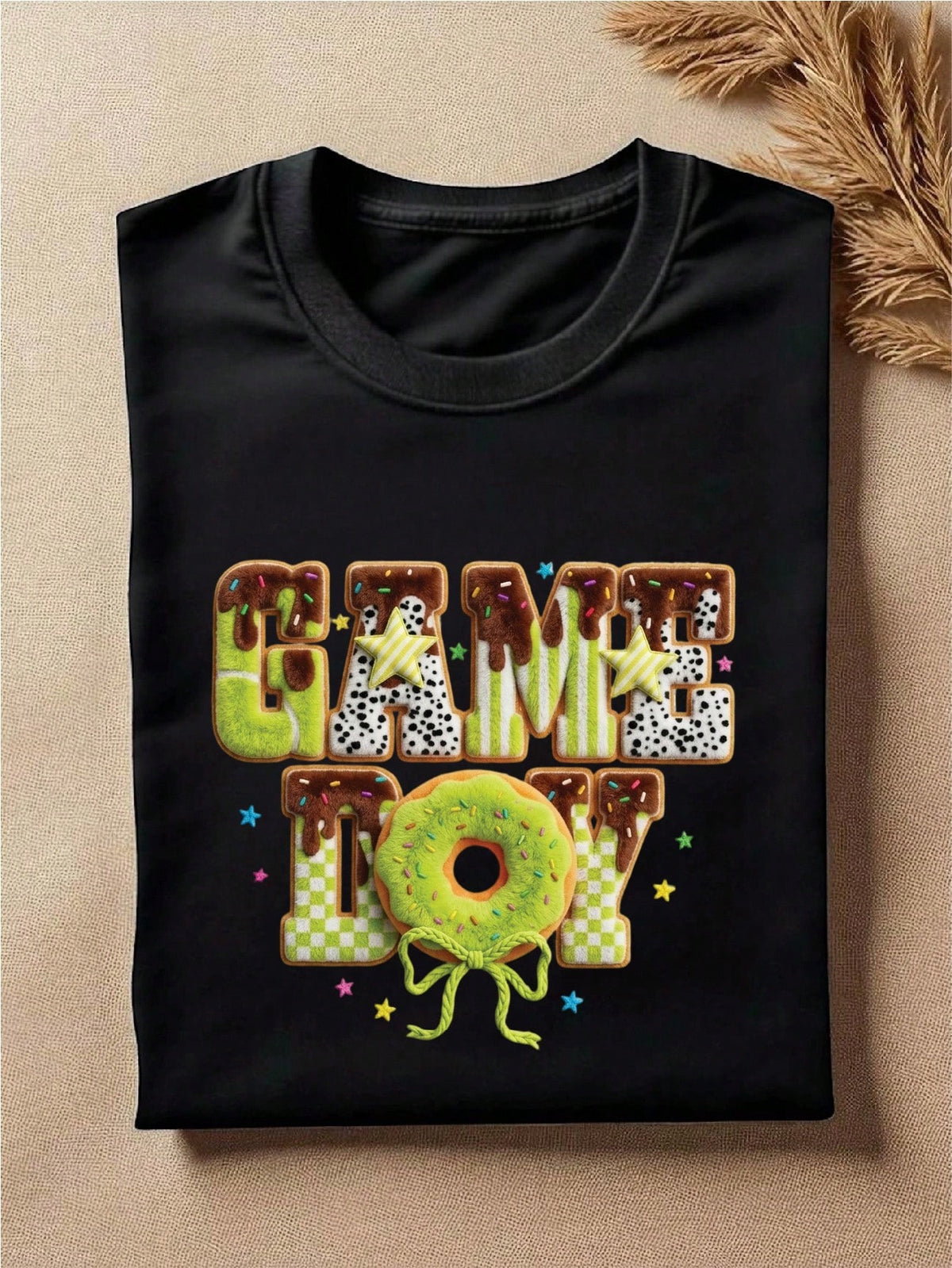 Game Day Tennis Faux Yarn Print T-Shirt