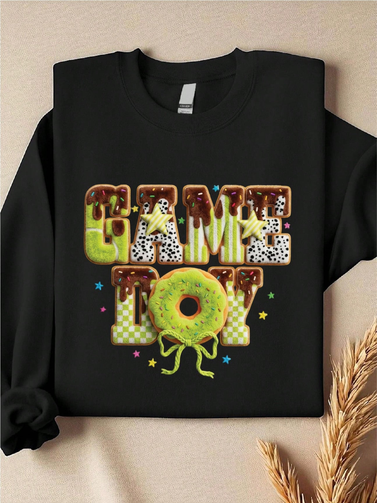 Game Day Tennis Faux Yarn Print Sweatshirt
