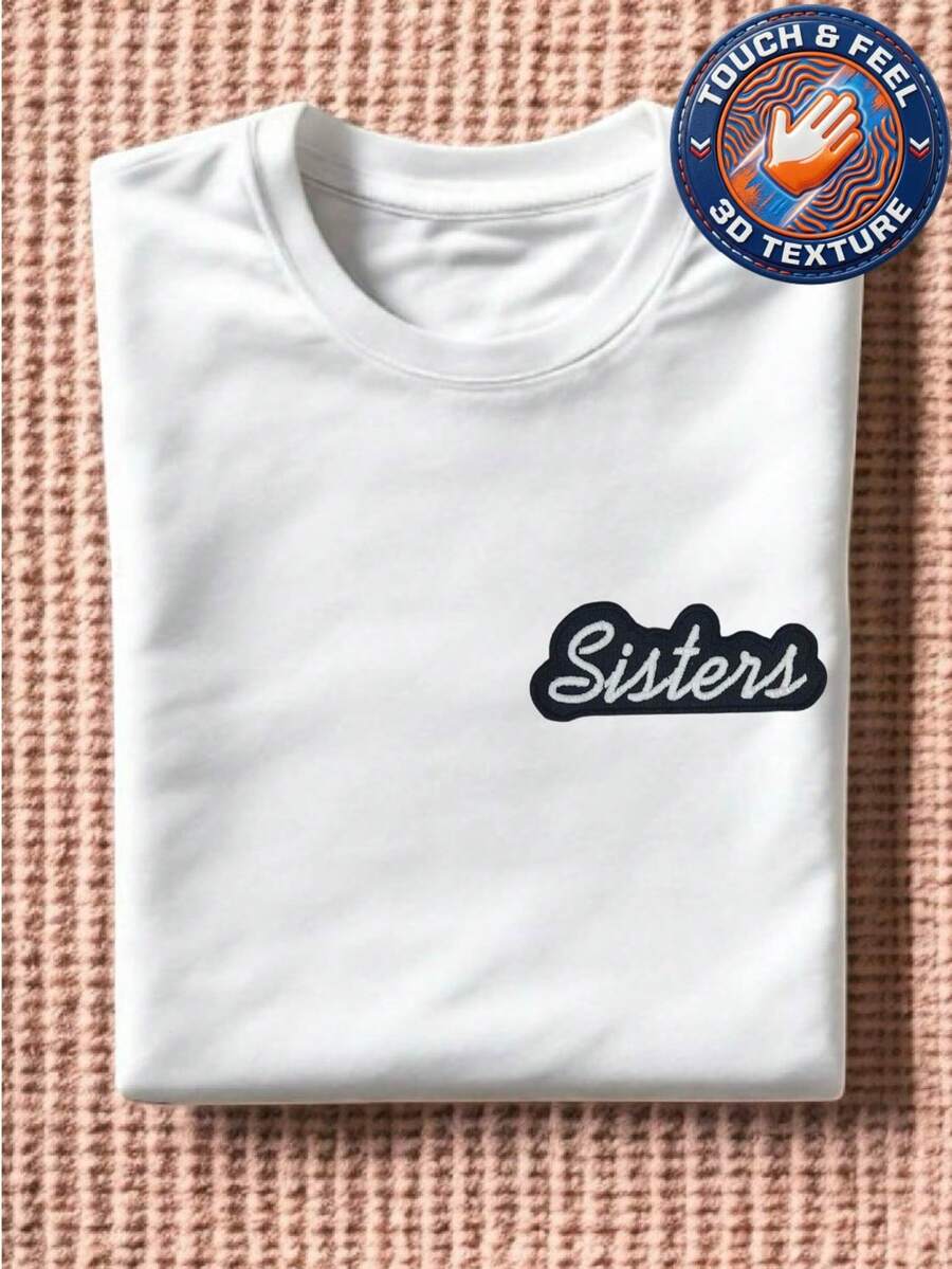 Sister Pocket Size Embroidered Patch T-Shirt