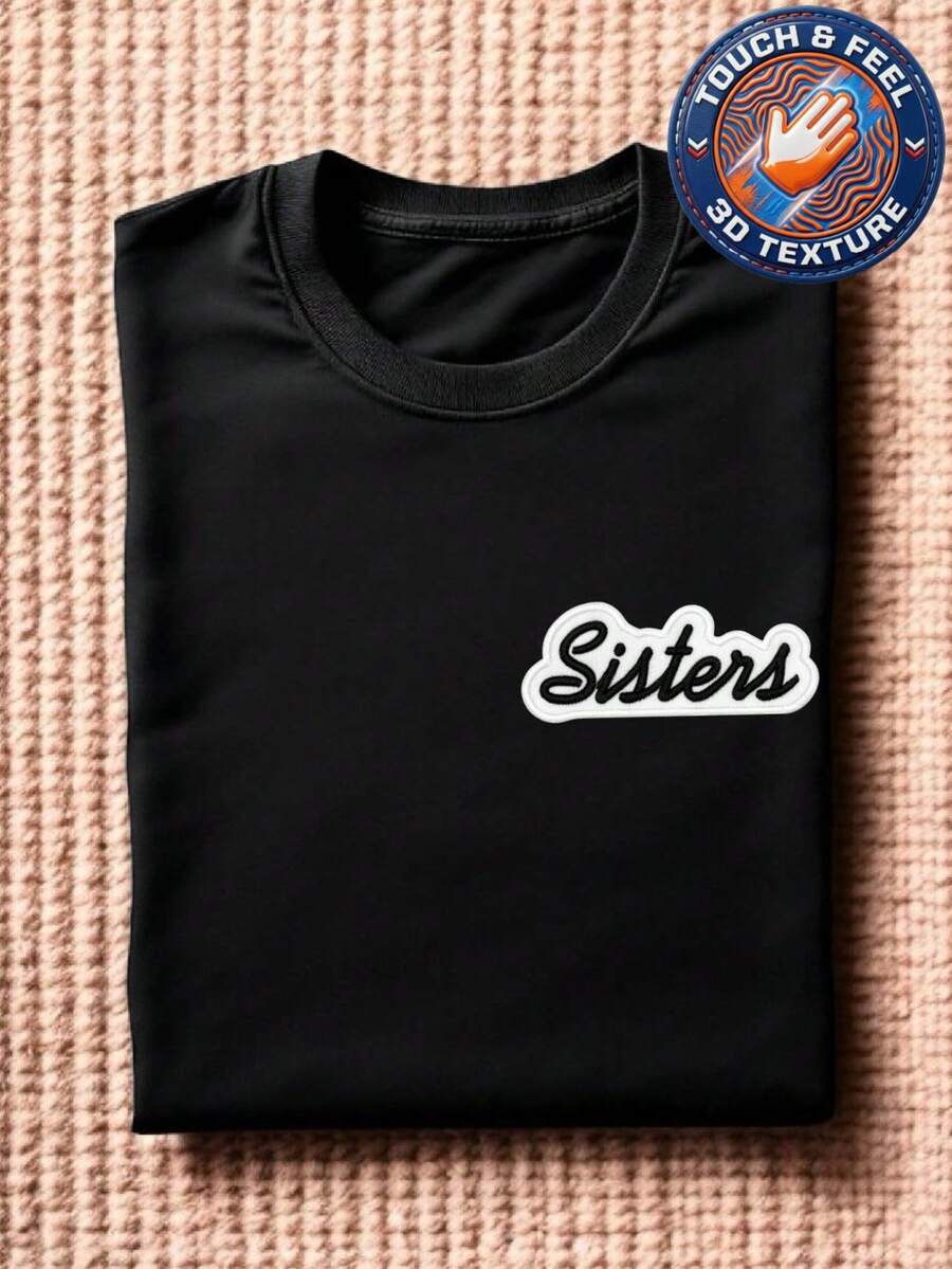Sister Pocket Size Embroidered Patch T-Shirt