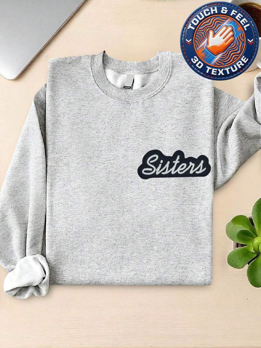 Sister Pocket Size Embroidered Patch Sweatshirt