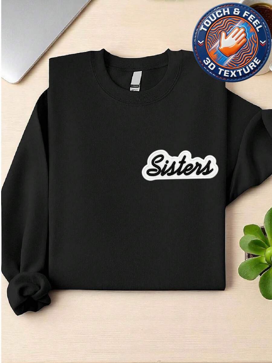 Sister Pocket Size Embroidered Patch Sweatshirt