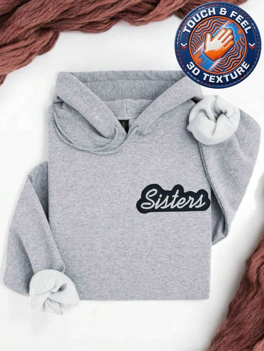 Sister Pocket Size Embroidered Patch Hoodie