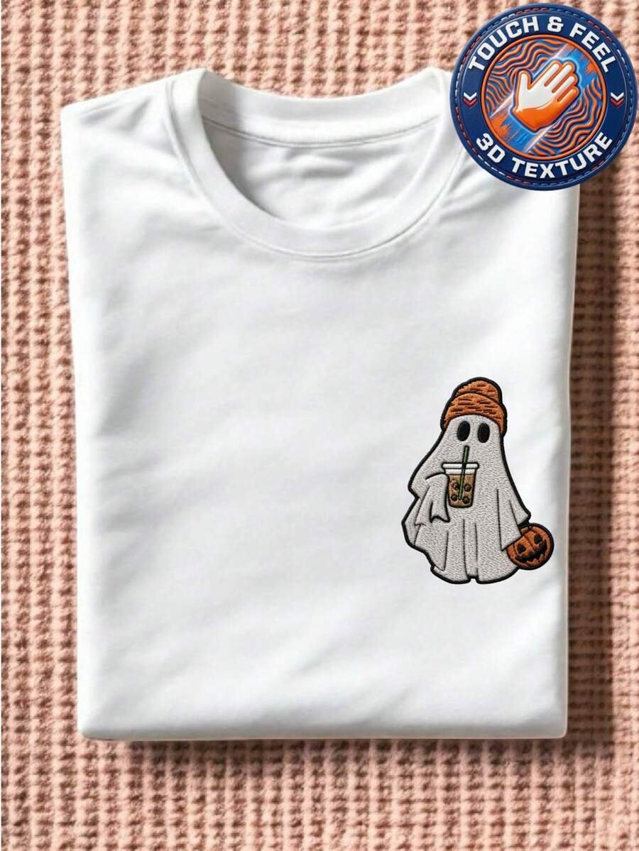 Boo Drink Coffee 3D Pocket Size Patc T-Shirt