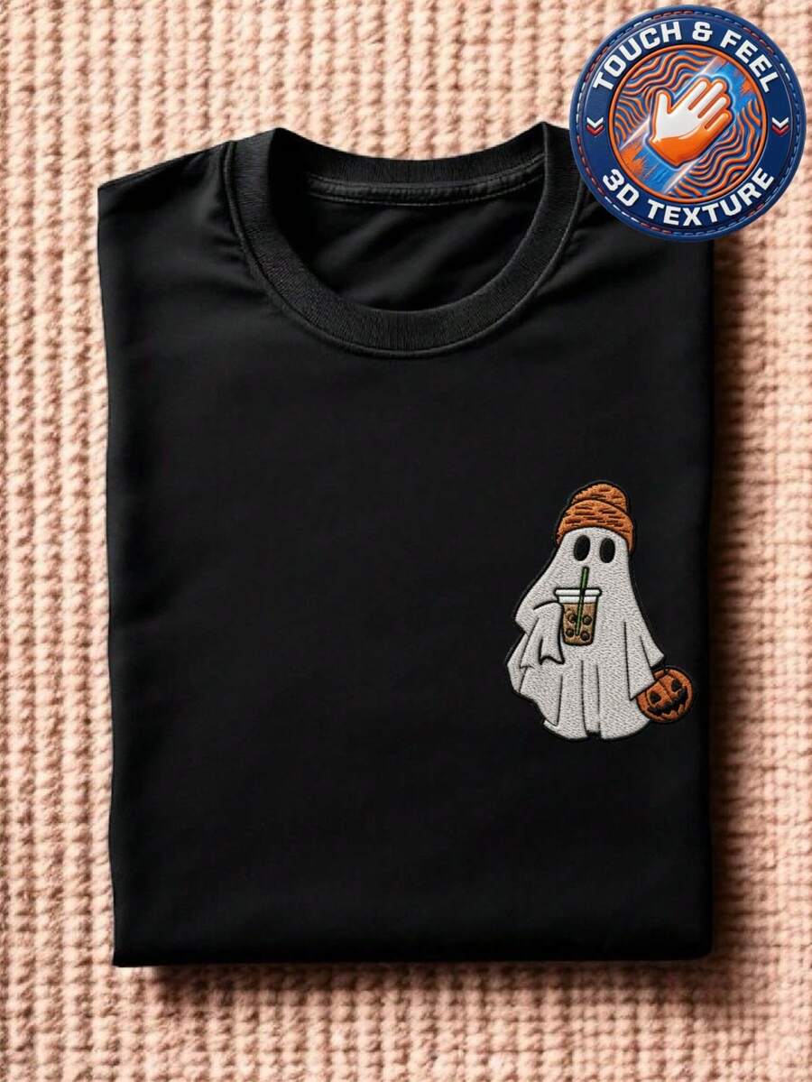 Boo Drink Coffee 3D Pocket Size Patc T-Shirt