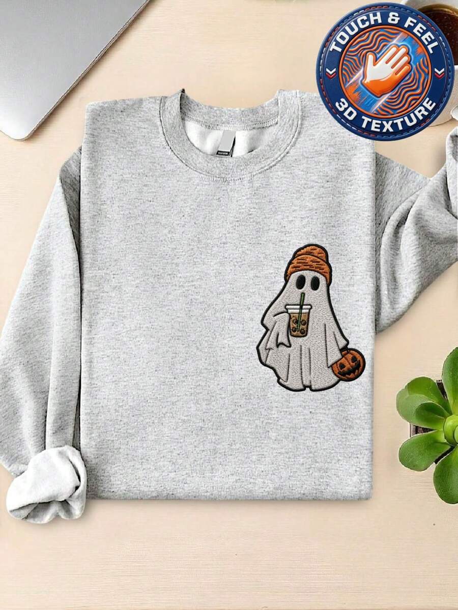 Boo Drink Coffee 3D Pocket Size Patc Sweatshirt