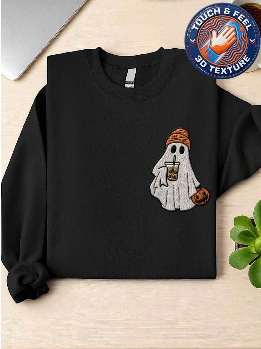 Boo Drink Coffee 3D Pocket Size Patc Sweatshirt