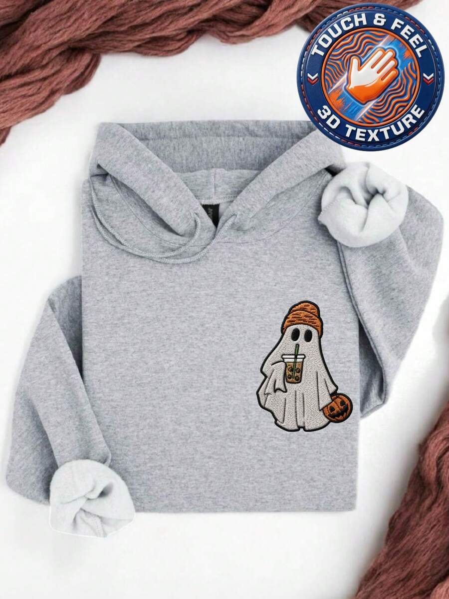 Boo Drink Coffee 3D Pocket Size Patc Hoodie