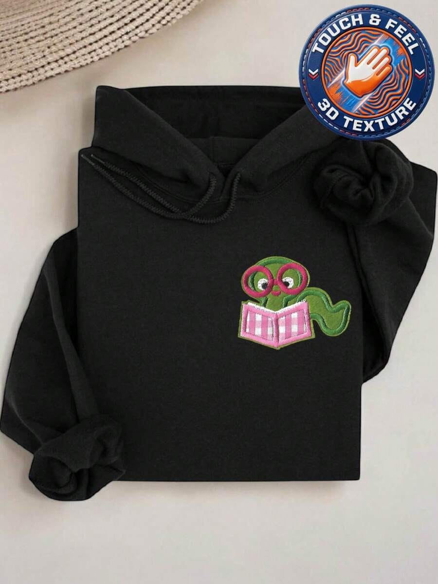Funny Reading Pocket Size 3D Patch Hoodie