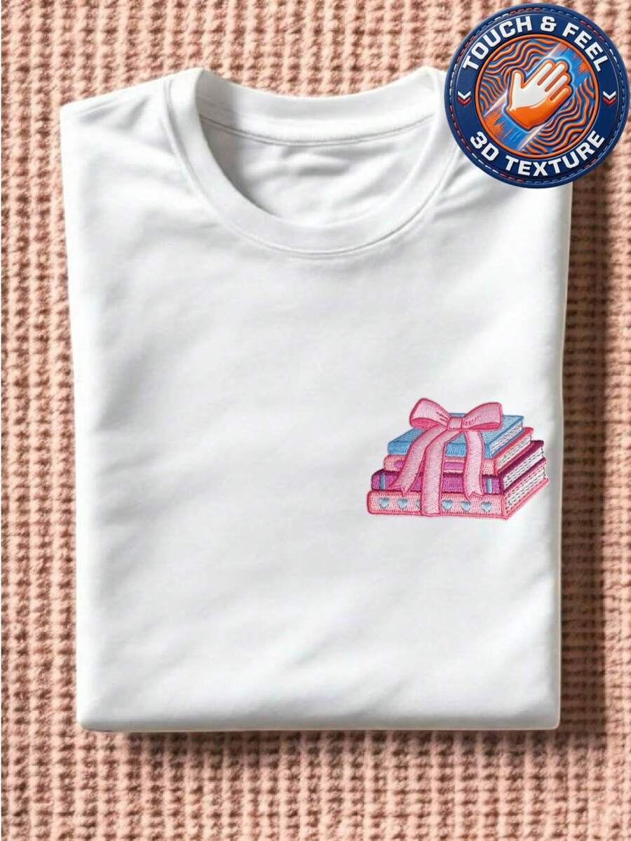 Tied With A Bow Book 3D Patch T-Shirt