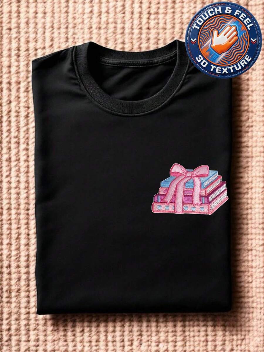 Tied With A Bow Book 3D Patch T-Shirt