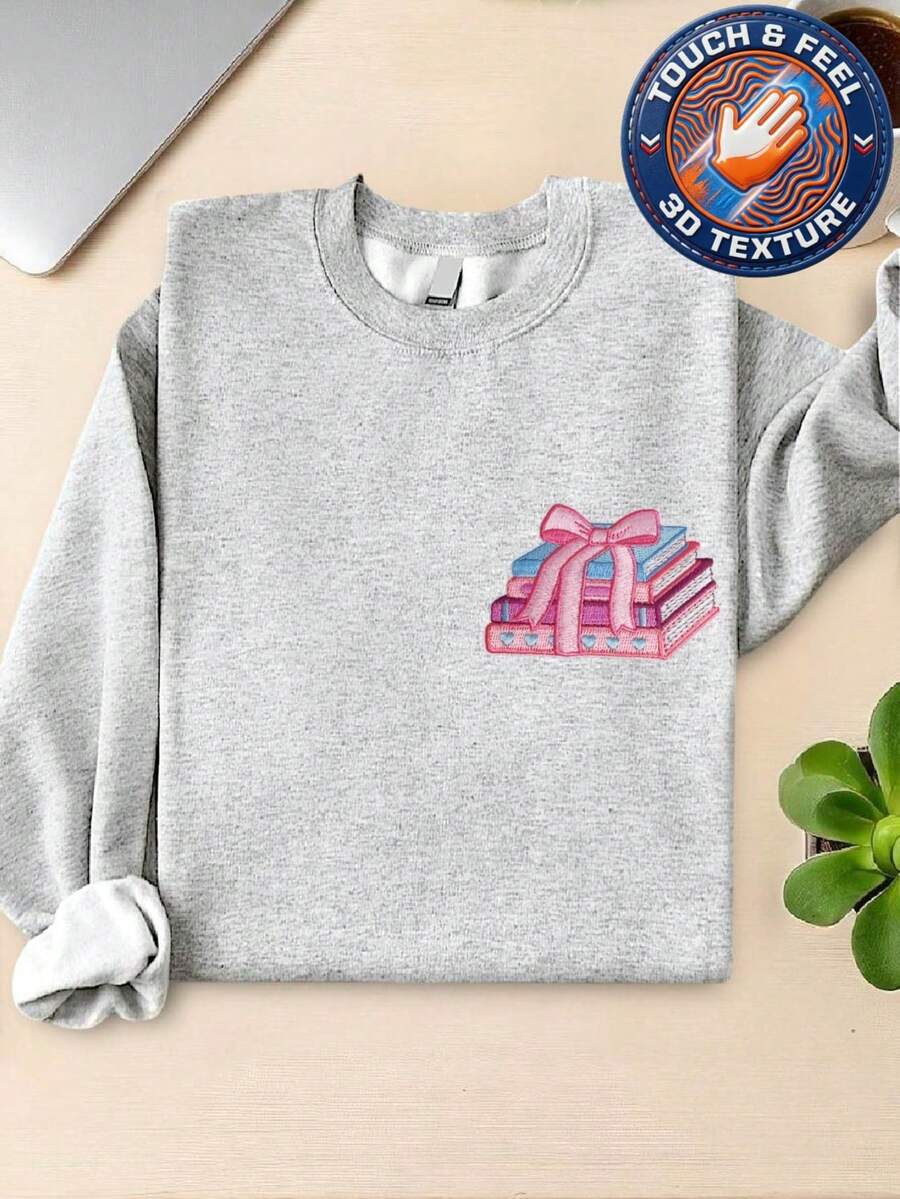 Tied With A Bow Book 3D Patch Sweatshirt