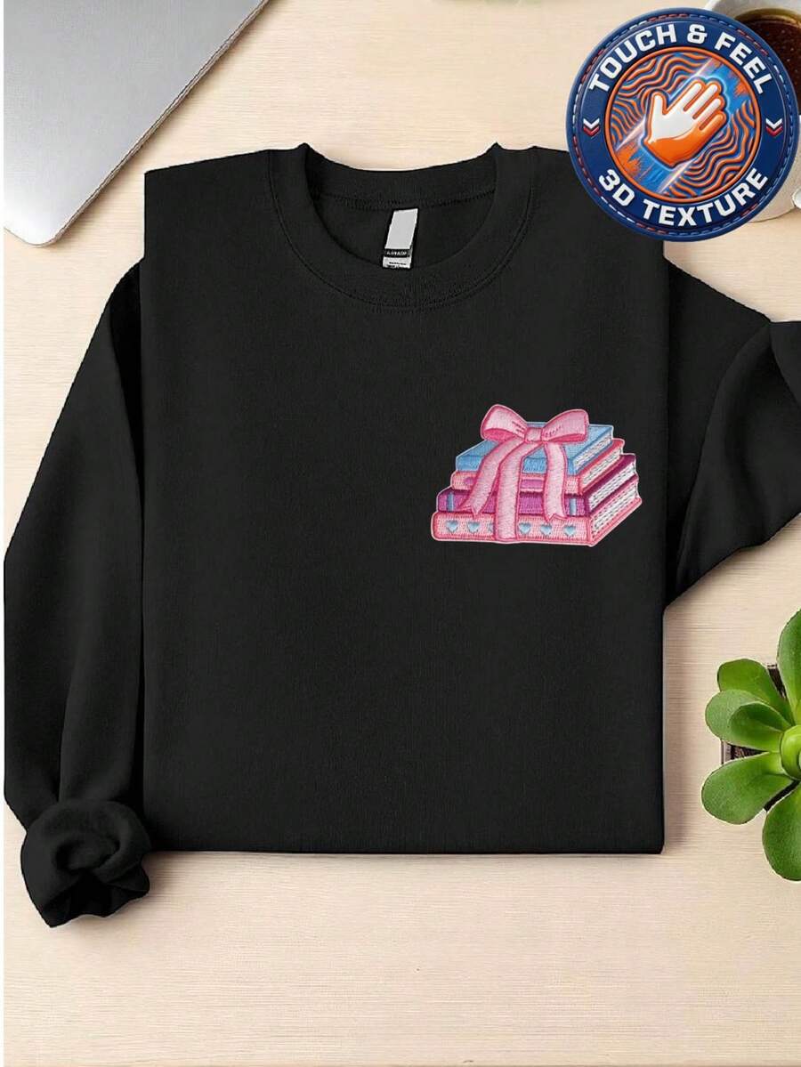 Tied With A Bow Book 3D Patch Sweatshirt
