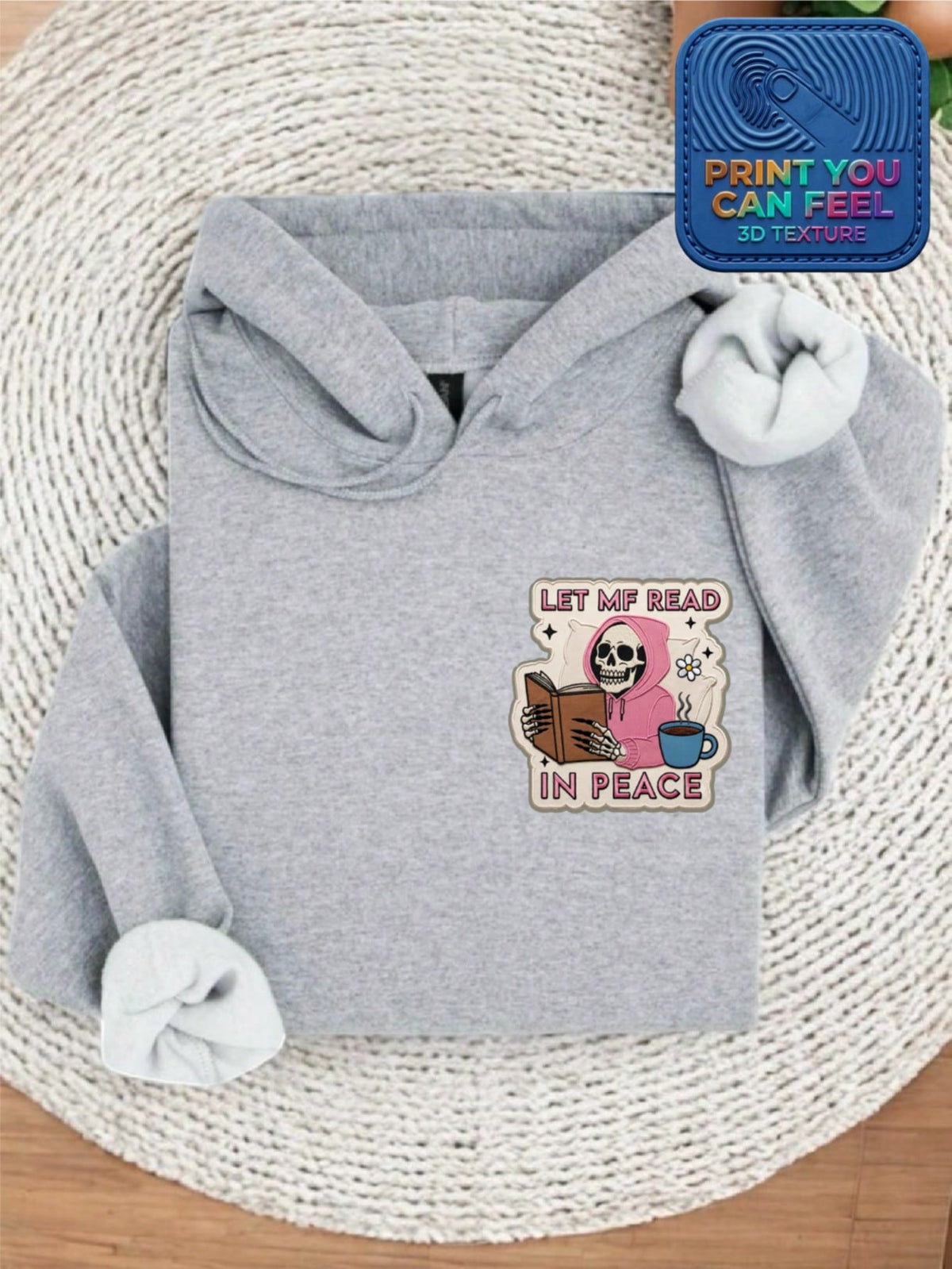 Embroidery Read In Peace Book Lover Hoodie