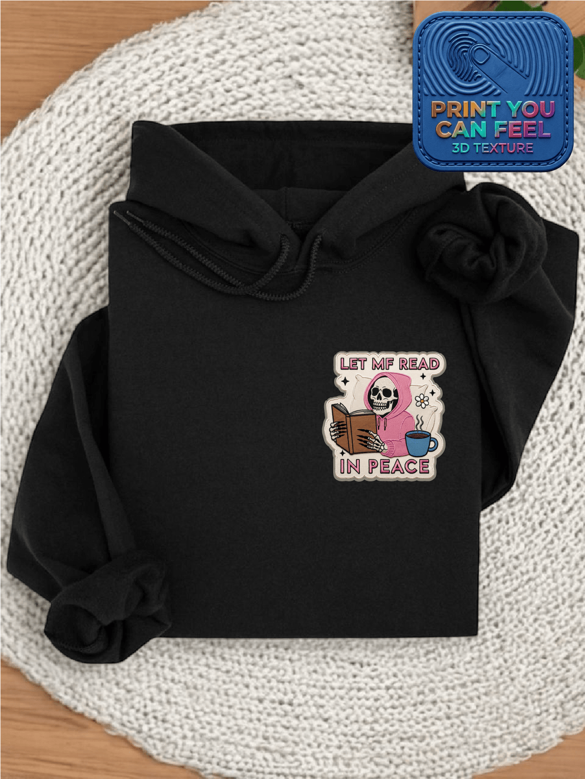 Embroidery Read In Peace Book Lover Hoodie