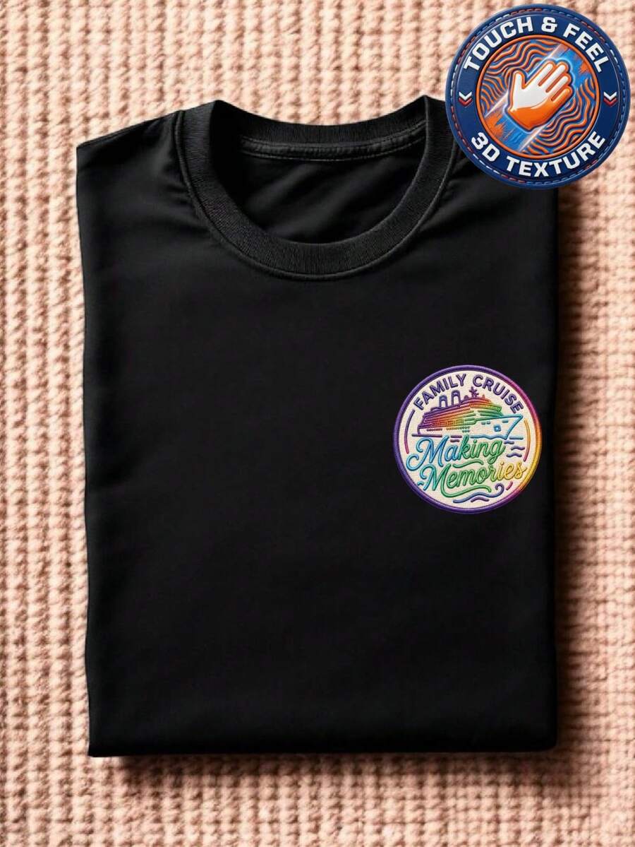 Family Cruise 3D Embroidered Patch T-Shirt