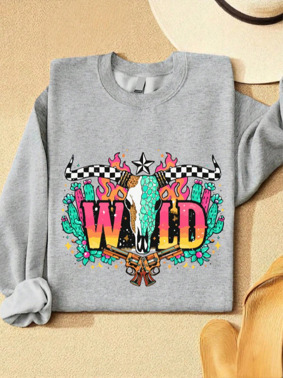 Checkered Longhorn Skull Sweatshirt