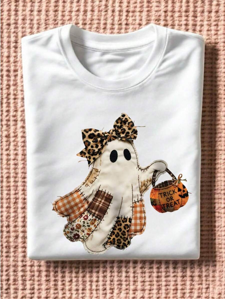 Preppy Fall Ghost DTF Graphic Print Only- Not A Embroidery T-Shirt
