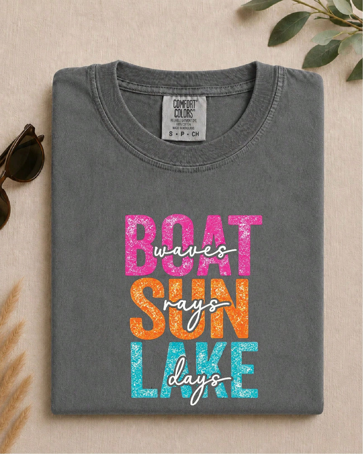 Boat Waves Sun Rays Lake T-Shirt