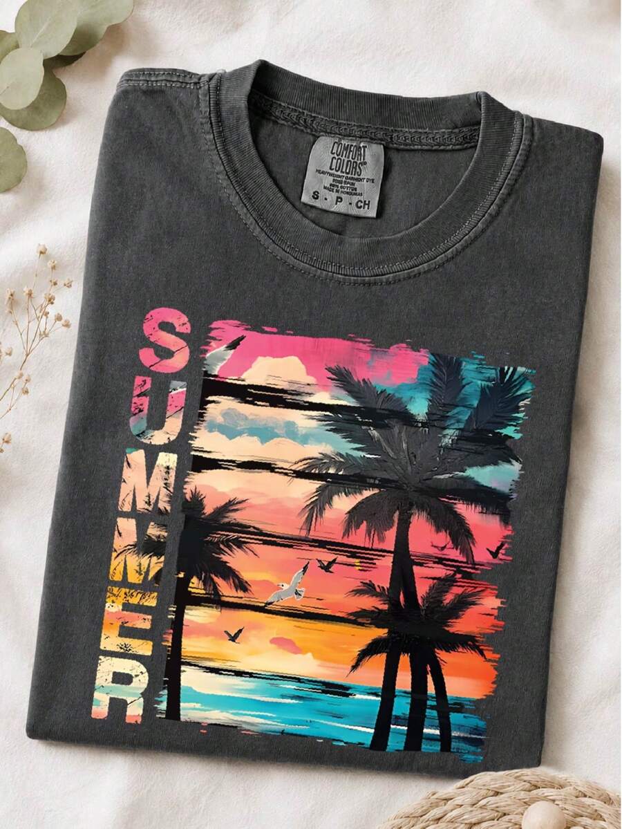 Retro Summer Sunset Palm T-Shirt