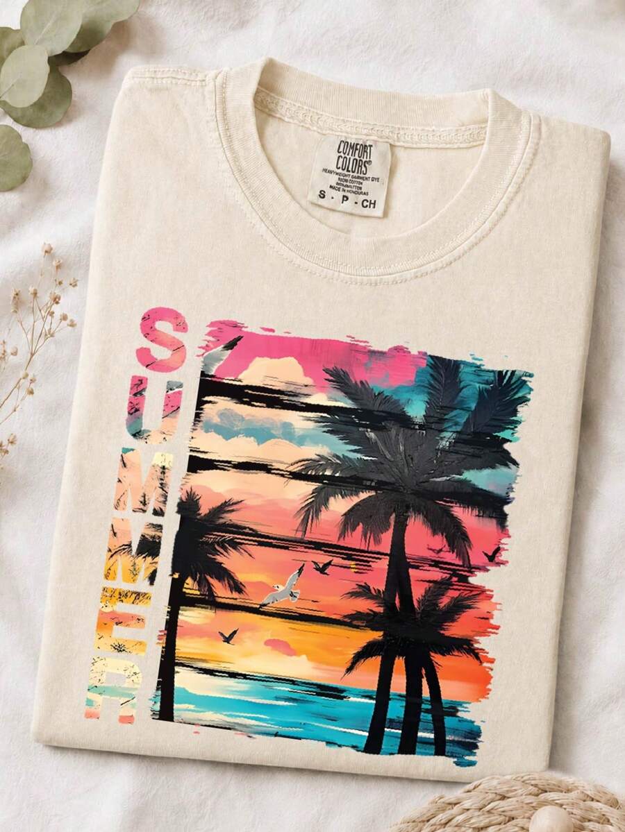 Retro Summer Sunset Palm T-Shirt