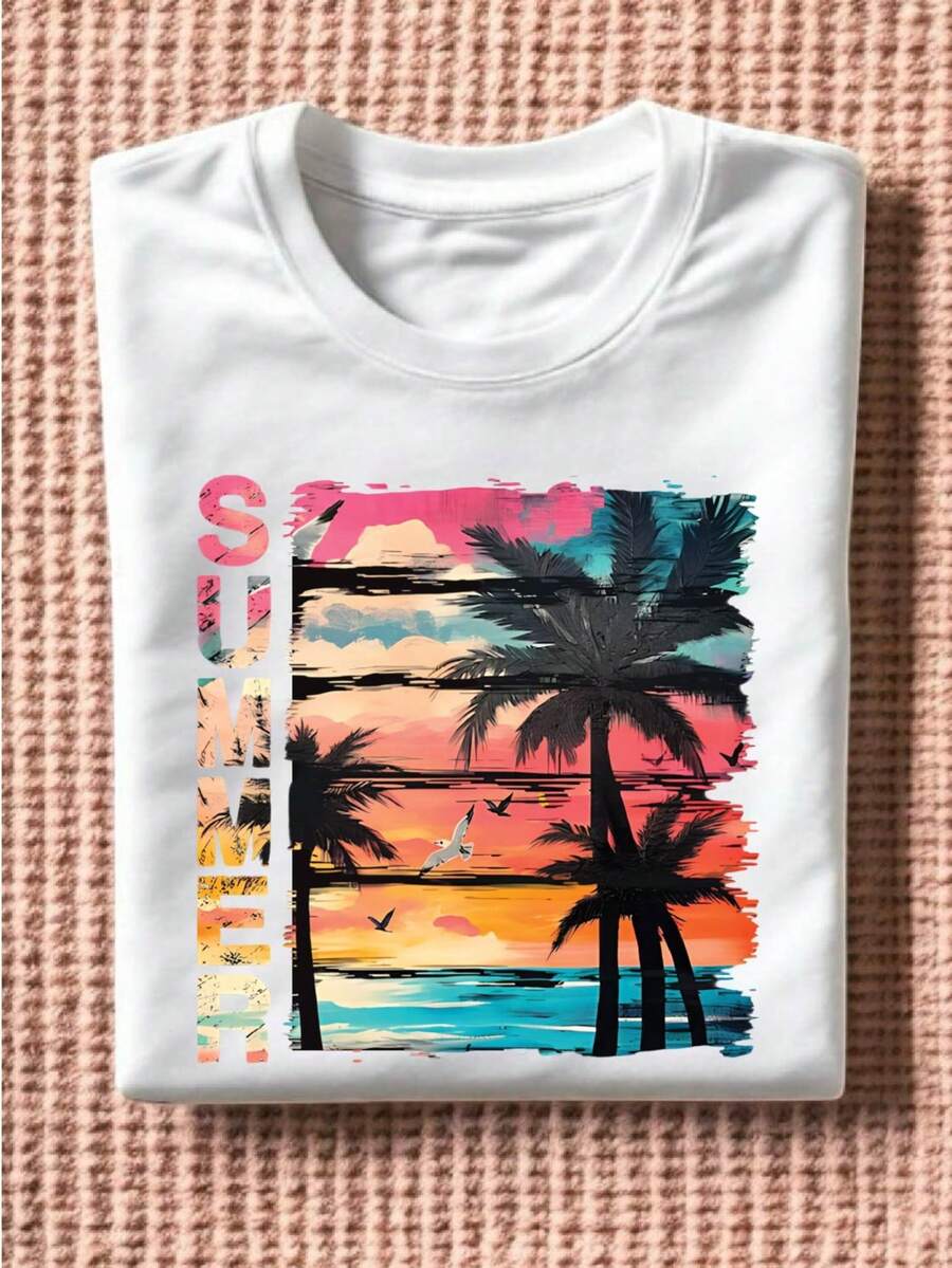 Retro Summer Sunset Palm T-Shirt