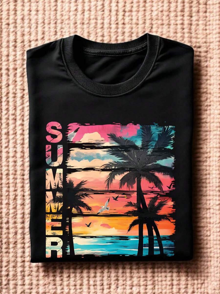 Retro Summer Sunset Palm T-Shirt