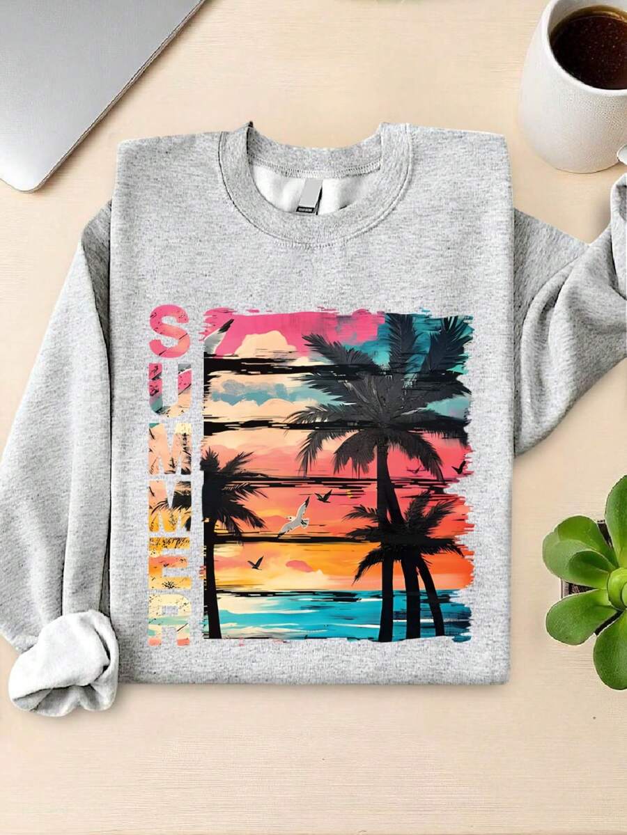 Retro Summer Sunset Palm Sweatshirt