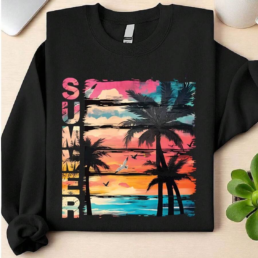 Retro Summer Sunset Palm Sweatshirt