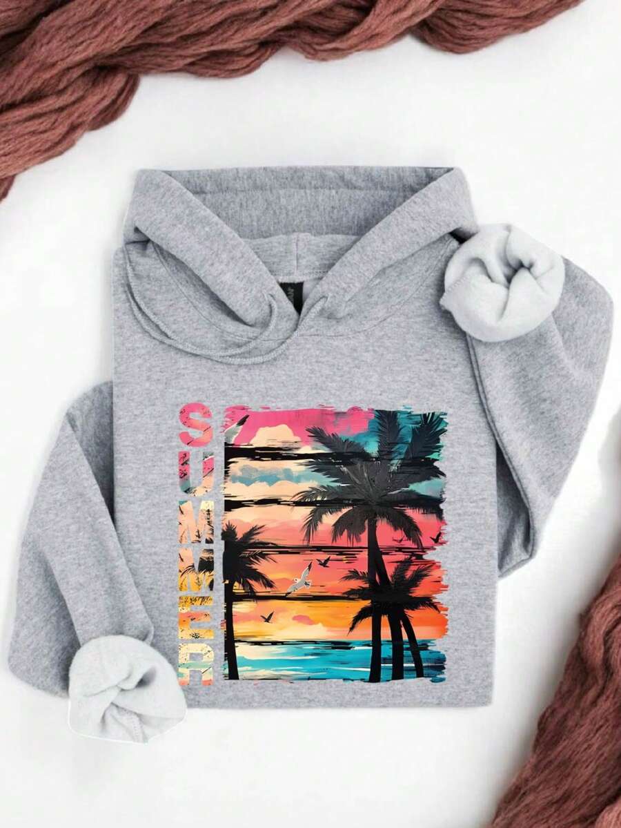 Retro Summer Sunset Palm Hoodie