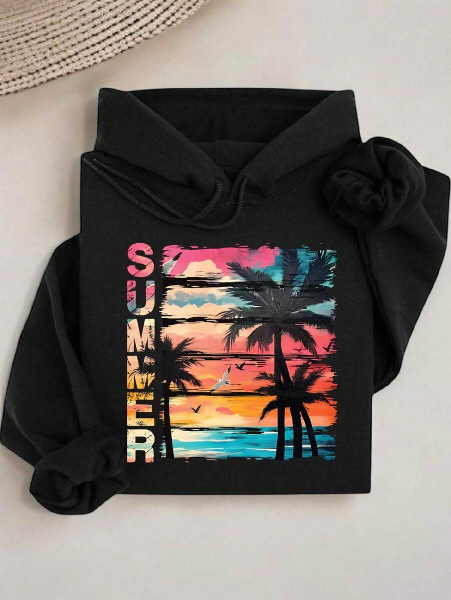 Retro Summer Sunset Palm Hoodie