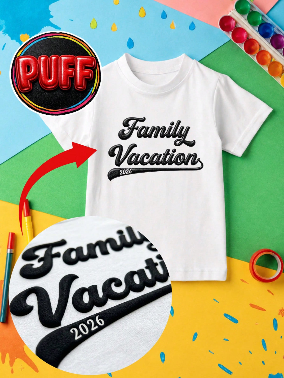 Family Vacation 3D Puff Print Kids T-Shirt