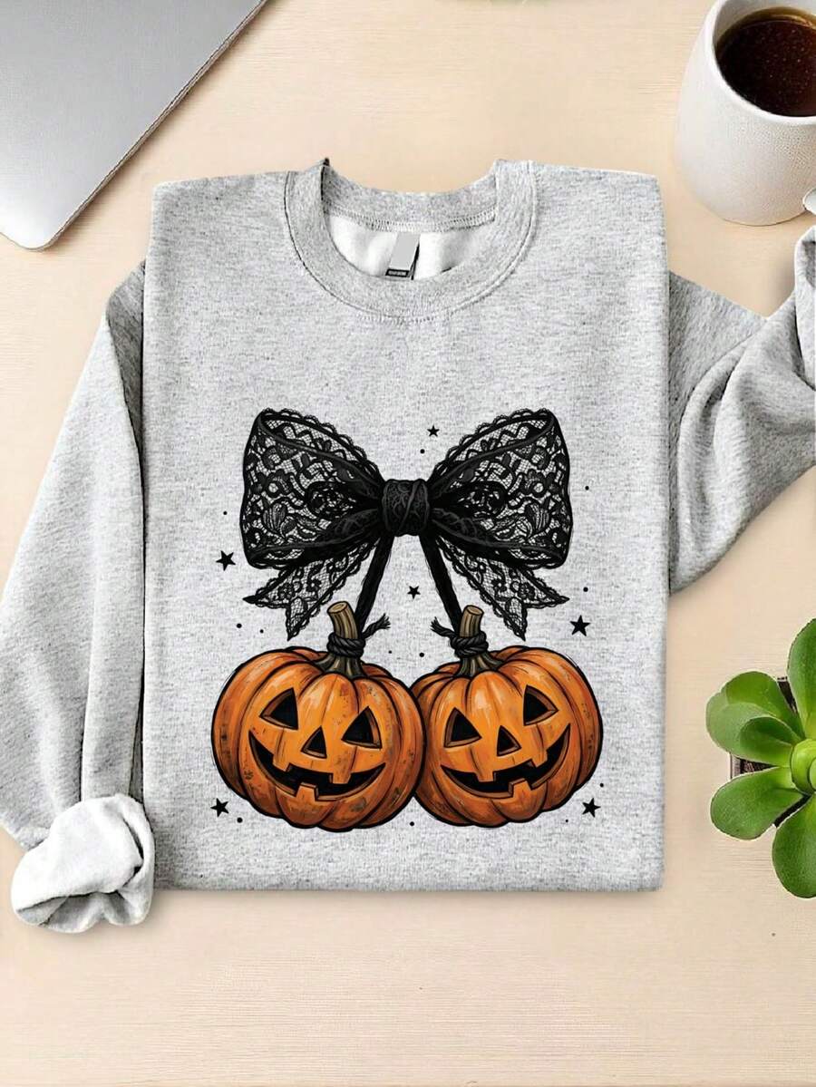 Lace Bow Pumpkin Sweatshirt