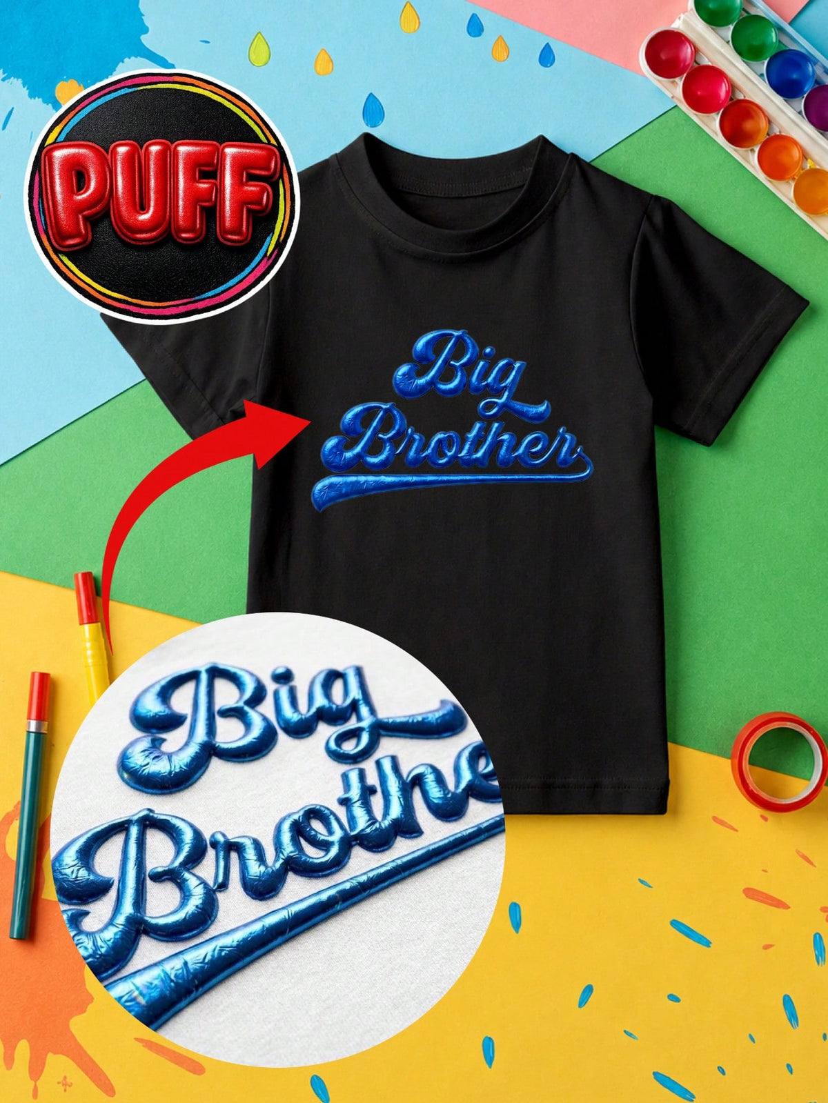 1PC Big &Lil Brother 3D Puff Print Kids T-Shirt