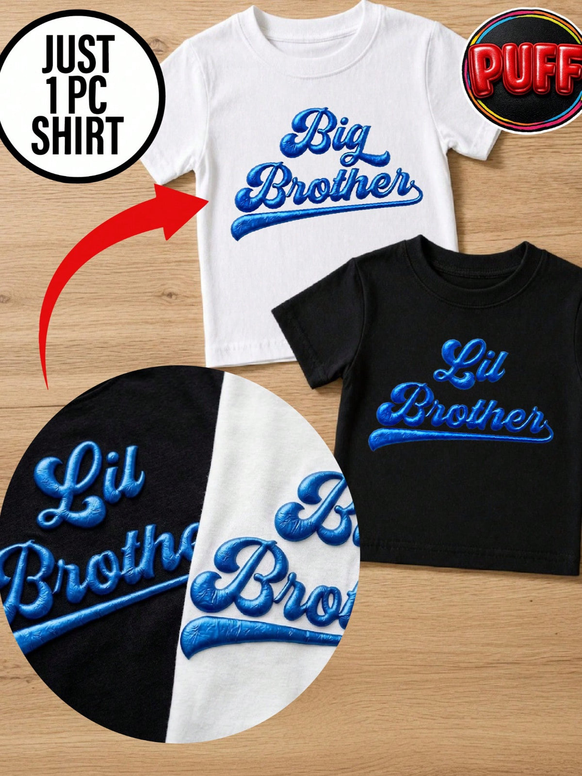 1PC Big &Lil Brother 3D Puff Print Kids T-Shirt