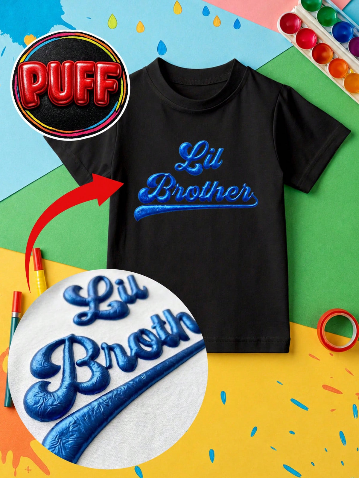 1PC Big &Lil Brother 3D Puff Print Kids T-Shirt