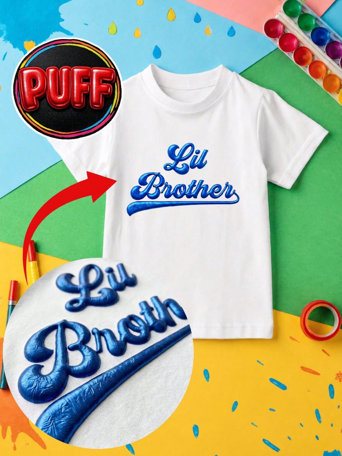 1PC Big &Lil Brother 3D Puff Print Kids T-Shirt